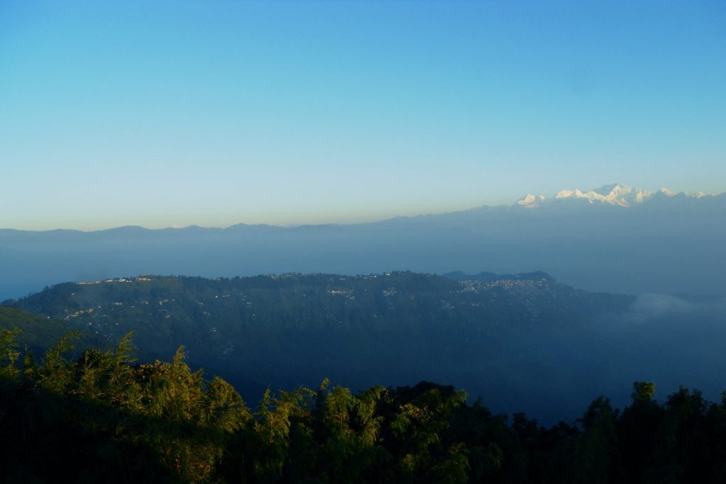 Sunrise light on the Himalayan range viewed from Tiger Hill, Darjeeling