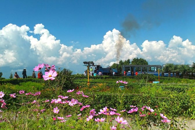 Wide view of the Batasia Loop spiral railway track near Darjeeling