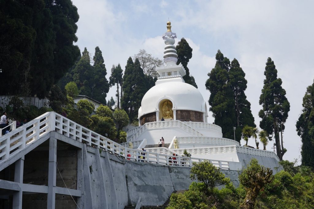 The white stupa and gold spire of the Japanese Peace Pagoda, Darjeeling, West Bengal